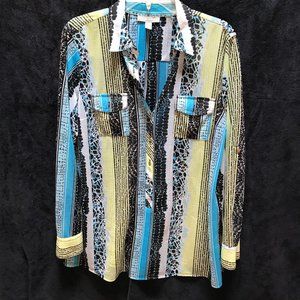 DANA  BUCHMAN Cute Blouse Stripes Pockets  New